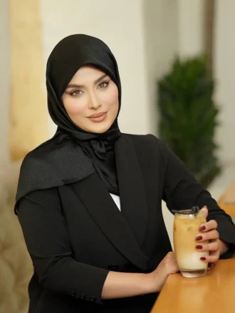 روسری ساتن کریستال مشکی sm03