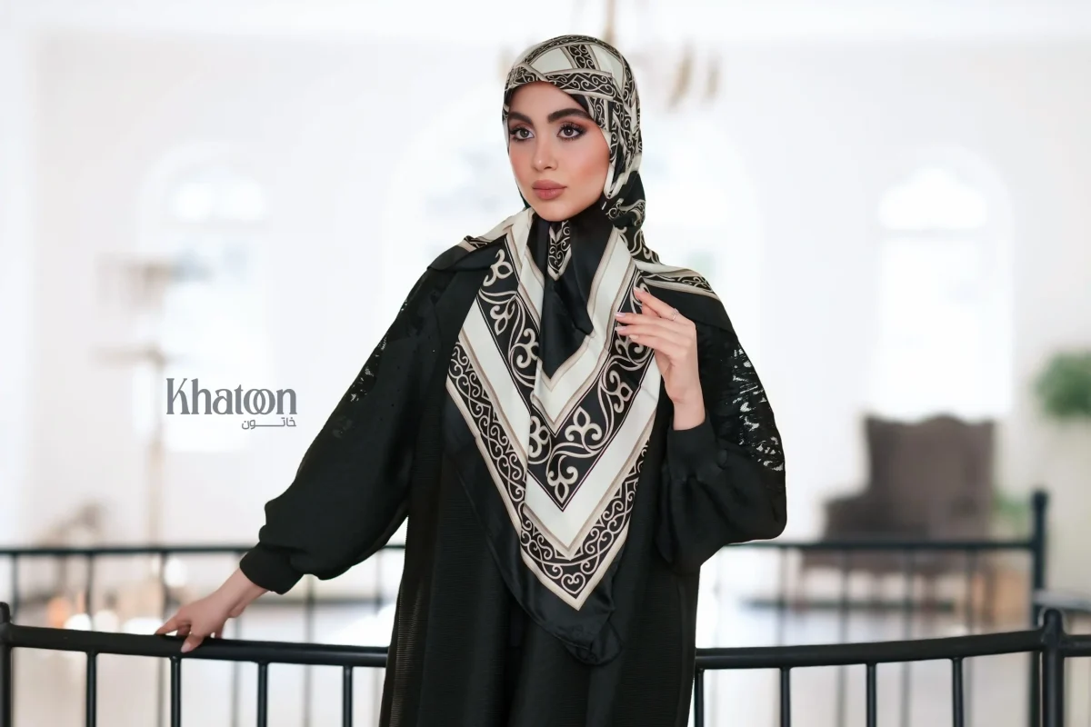 روسری خاتون – عکس عریض روسری ابریشم ژاکارد jc076